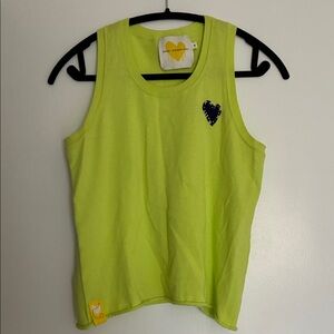 Kerri Rosenthal Lime Green Tank Top with Navy Heart Accent
